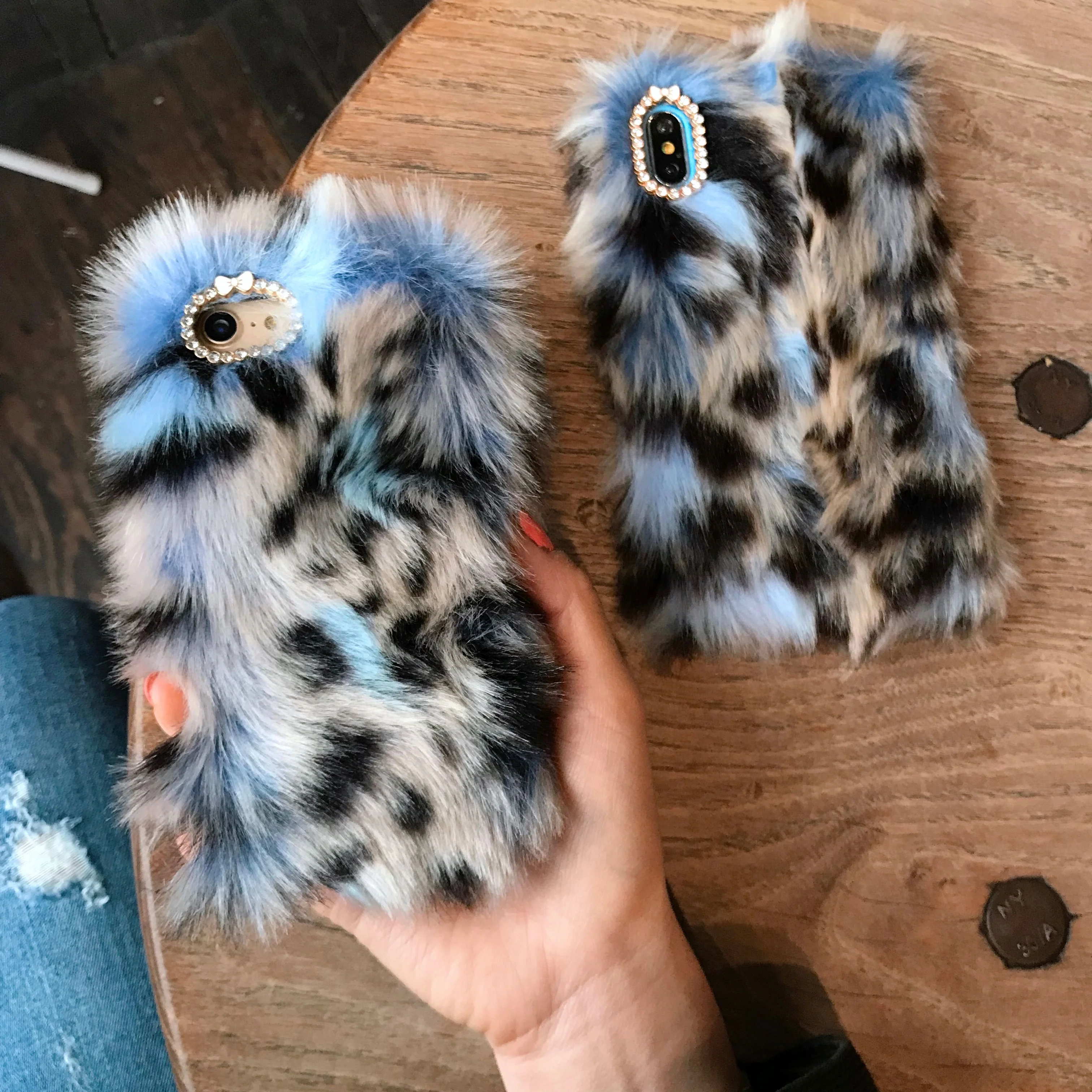 Blue Leopard Faux Fur iPhone Case - Image 12