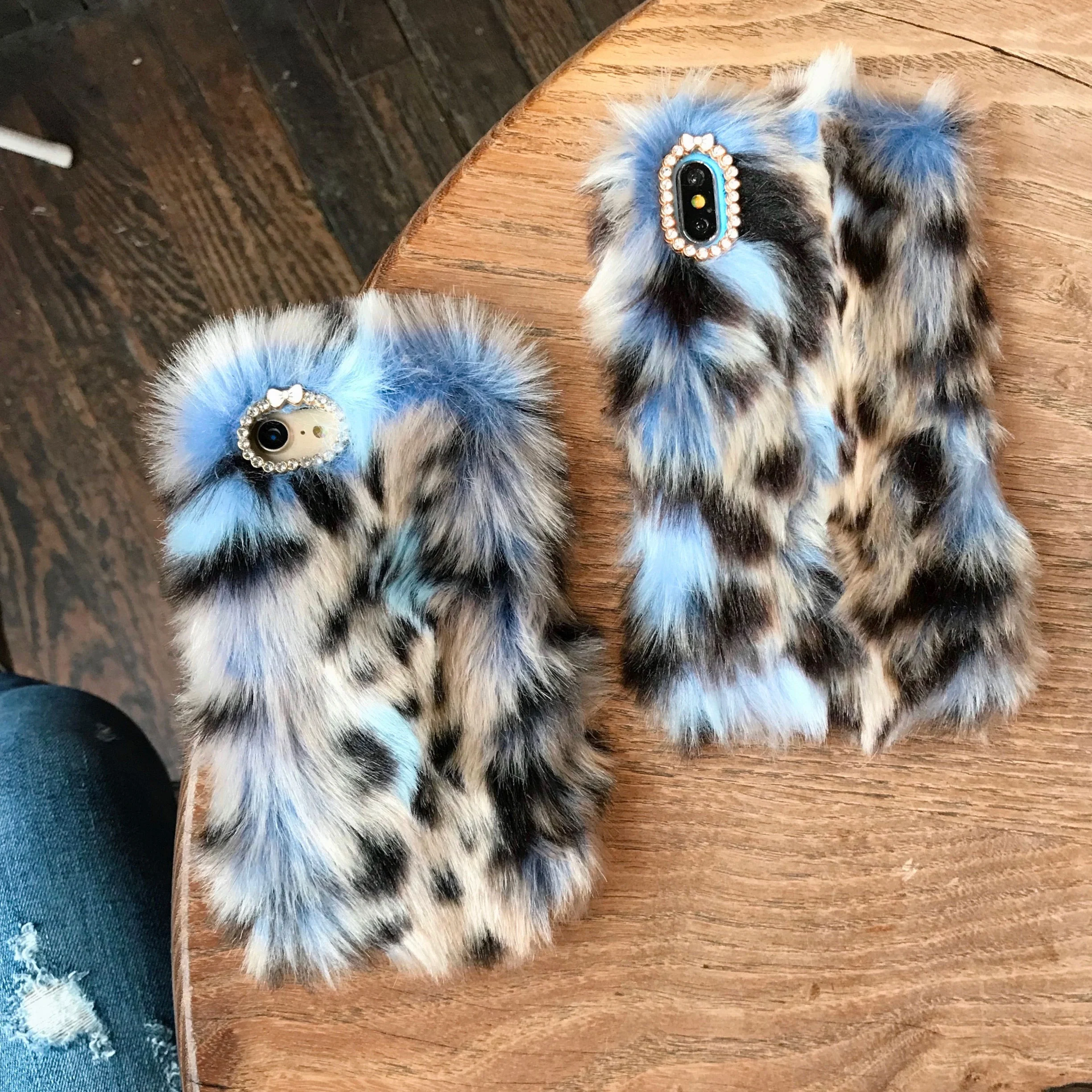 Blue Leopard Faux Fur iPhone Case - Image 18
