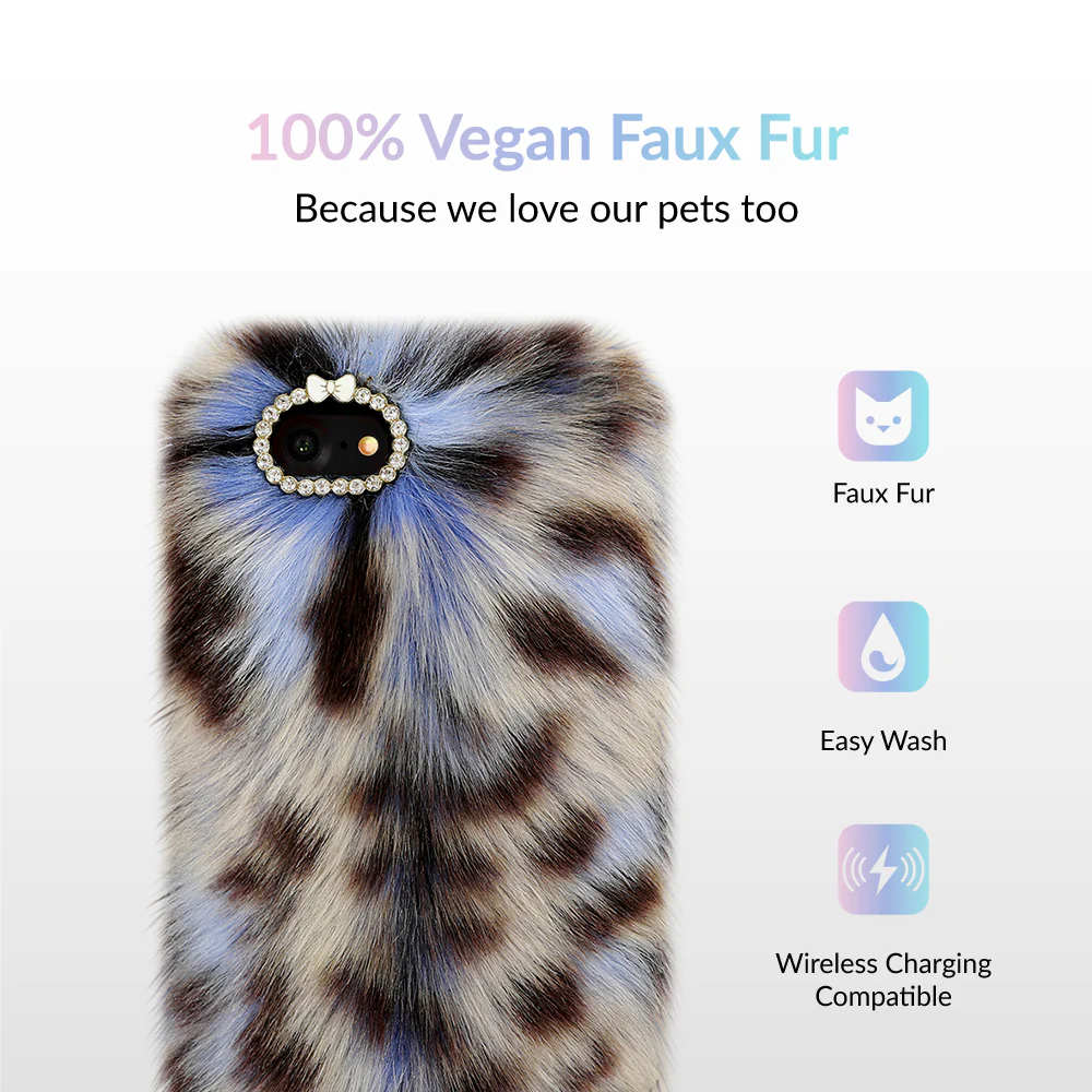Blue Leopard Faux Fur iPhone Case - Image 5