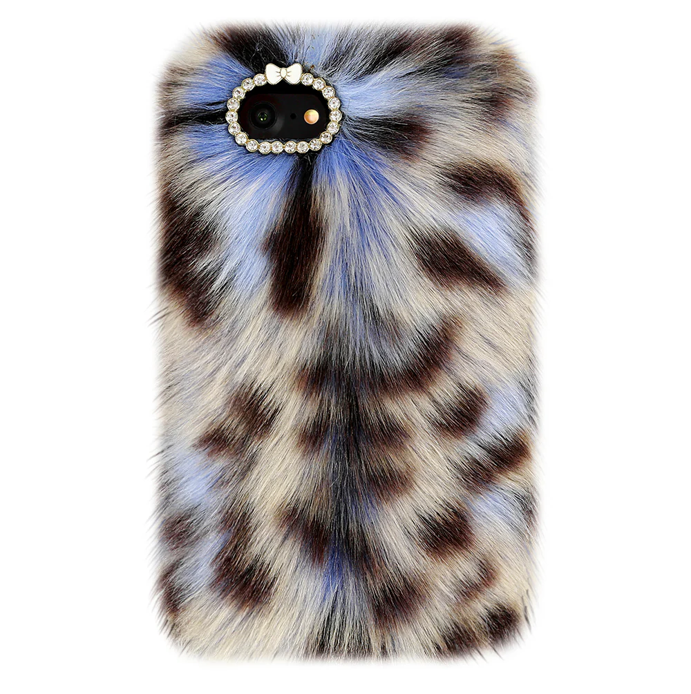Blue Leopard Faux Fur iPhone Case - Image 7