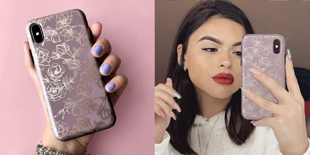 Dusty Rose Chrome Floral iPhone Case - Image 103